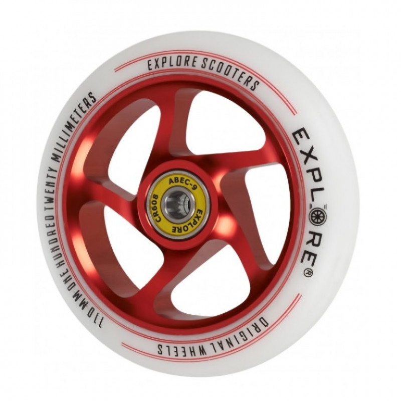 Колесо  110мм ALU (белое PU, диск красный 5 спиц)