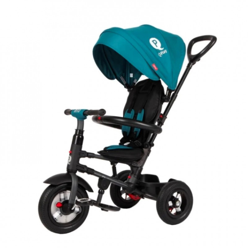 Детский 3-х колёсный велосипед QA6G складной с ручкой управления, холостой ход передних колёс,свободный ход руля, наклоняющаяся спинка,съёмная крыша, колёса EVA 10*8. зелёный
