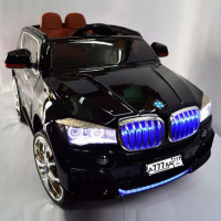 Электромобиль детский BMW 37690 черный, кож. сал. 12в р-у откр.дв кол.рез